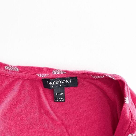 Lane Bryant Women's Polka Dot Ruched Short Sleeve Blouse Pink Silver Size 18/20 - Picture 5 of 7